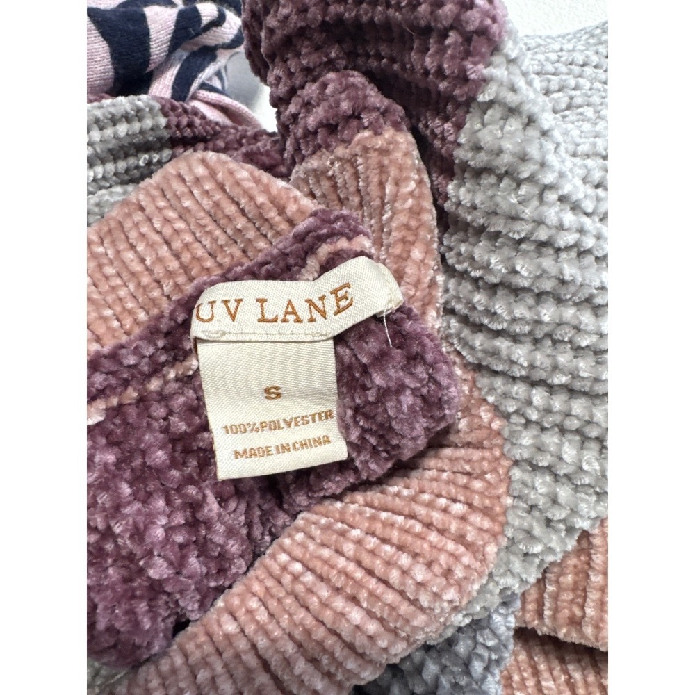 Luv Lane Chenille Striped Cropped Sweater Purple Pink Grey Small - Picture 6 of 7